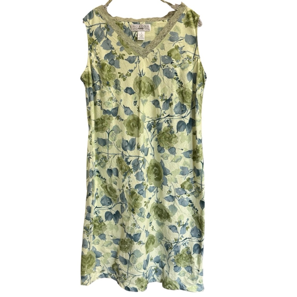 Linen Blend Botanical Floral‎ Print Shift Dress Plus Size 1X Cottage Core Lace